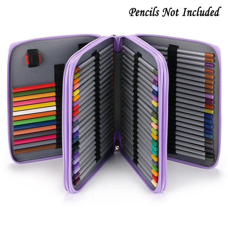 BTSKY Deluxe PU Leather Pencil Case For Colored Pencils - 120 Slot Pencil Holder with Handle Strap Handy Colored Pencil Box Large (Purple) - Image 3